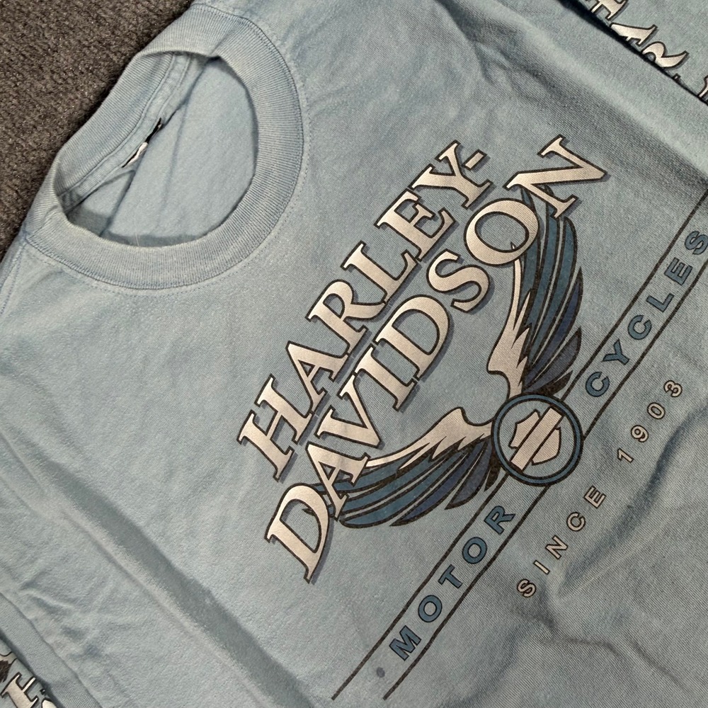 Harley Davidson Thunder Bay Ontario Long Sleeve Graphic T-Shirt Blue Mens #4377